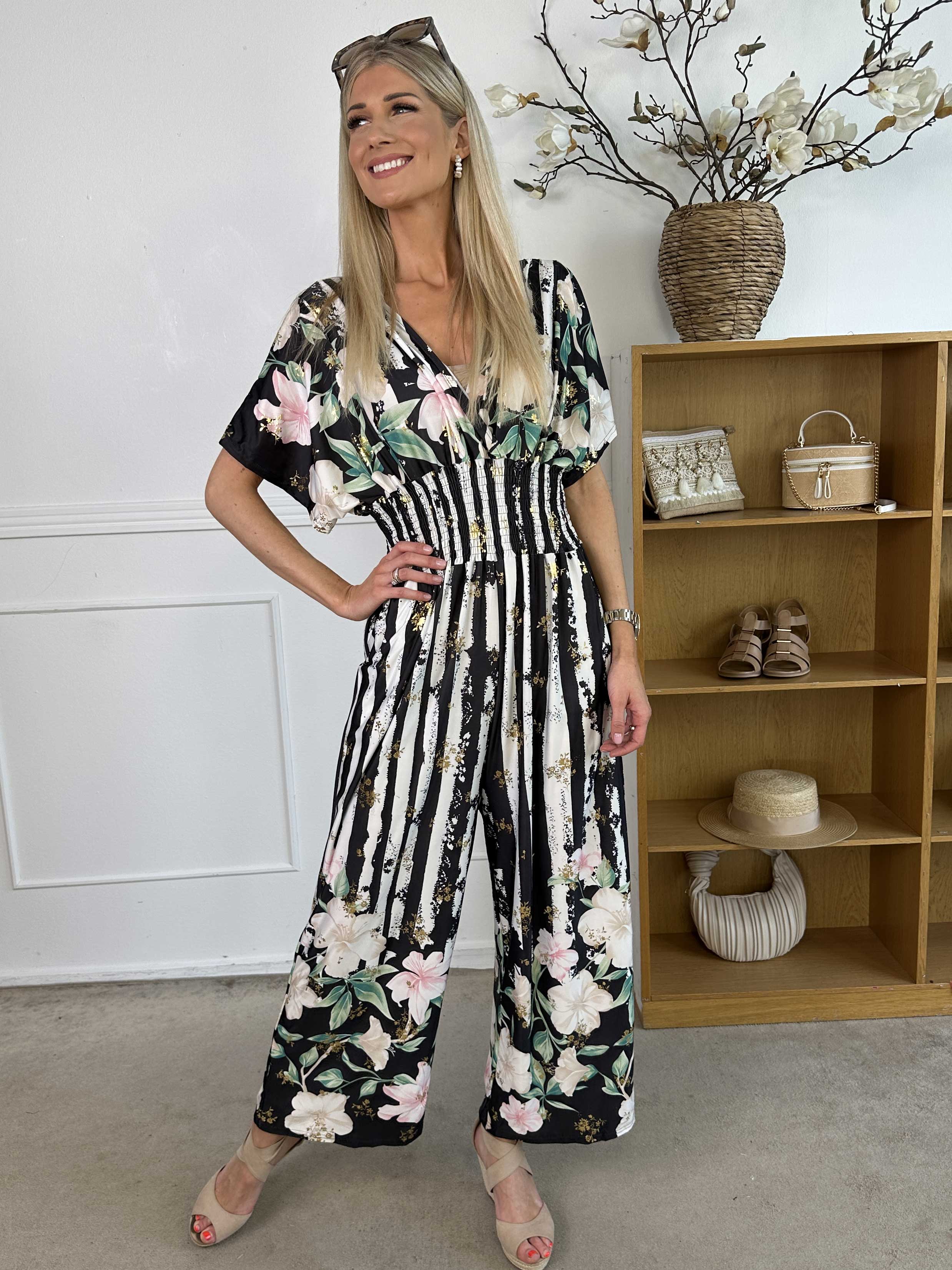 Pams Floral Stripe Jumpsuit - Stretchig jumpsuit med blommotiv